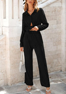 Women's 2 Piece Textured Sets Casual Button Down Shirt Wide Leg Pants Outfit Loungewear Tracksuit