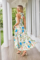 GRACE KARIN Women's Summer Dresses 2025 Halter Neck Sleeveless Smocked Backless Cut Out Floral Flowy A Line Maxi Dress