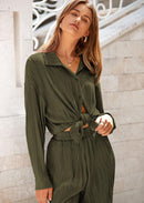 Women's 2 Piece Textured Sets Casual Button Down Shirt Wide Leg Pants Outfit Loungewear Tracksuit