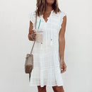 Women's Sleeveless V-neck Lace Stitching Tassel V-neck Ruffle Sleeve Dress