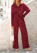 Women's 2 Piece Textured Sets Casual Button Down Shirt Wide Leg Pants Outfit Loungewear Tracksuit