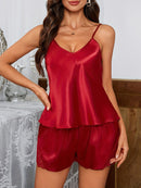 🧚Women Satin Pajama Set Sexy V Neck Backless Lace Sleepwear