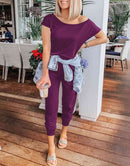 ANRABESS Casual Off Shoulder Elastic Waist Stretchy Long Romper Jumpsuit