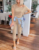 ANRABESS Casual Off Shoulder Elastic Waist Stretchy Long Romper Jumpsuit