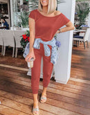 ANRABESS Casual Off Shoulder Elastic Waist Stretchy Long Romper Jumpsuit