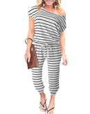 ANRABESS Casual Off Shoulder Elastic Waist Stretchy Long Romper Jumpsuit