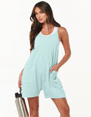 Anrabess Casual Rompers Loose Spaghetti Strap Shorts Jumpsuit with Pockets