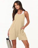 Anrabess Casual Rompers Loose Spaghetti Strap Shorts Jumpsuit with Pockets