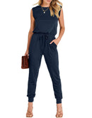 ANRABESS Crewneck Sleeveless Stretchy Jumpsuits Rompers with Pockets