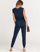 ANRABESS Crewneck Sleeveless Stretchy Jumpsuits Rompers with Pockets