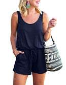 ANRABESS Scoop Neck Sleeveless Tank Top Short Jumpsuit Rompers with Pockets