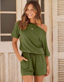 ANRABESS Short Sleeve Striped Jumpsuit with Pockets Short Pant Rompers Pajamas Loungewear