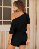 ANRABESS Short Sleeve Striped Jumpsuit with Pockets Short Pant Rompers Pajamas Loungewear