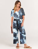 ANRABESS Short Sleeve V Neck Elastic Waist Wide Leg Cropped Pant Jumpsuits Rompers