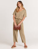 ANRABESS Short Sleeve V Neck Elastic Waist Wide Leg Cropped Pant Jumpsuits Rompers