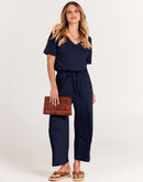 ANRABESS Short Sleeve V Neck Elastic Waist Wide Leg Cropped Pant Jumpsuits Rompers