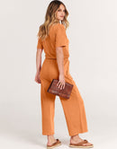 ANRABESS Short Sleeve V Neck Elastic Waist Wide Leg Cropped Pant Jumpsuits Rompers