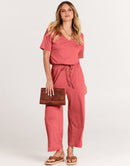 ANRABESS Short Sleeve V Neck Elastic Waist Wide Leg Cropped Pant Jumpsuits Rompers