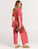 ANRABESS Short Sleeve V Neck Elastic Waist Wide Leg Cropped Pant Jumpsuits Rompers