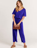 ANRABESS Short Sleeve V Neck Elastic Waist Wide Leg Cropped Pant Jumpsuits Rompers