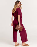 ANRABESS Short Sleeve V Neck Elastic Waist Wide Leg Cropped Pant Jumpsuits Rompers