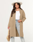 ANRABESS Women's 2023 Fall Cardigan Sweater Long Sleeve Open Front Lapel Coat Casual Knit Coatigan Jacket with Pockets