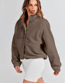 ANRABESS Womens Fleece Jacket Button Down Shacket Casual Sherpa Cropped Coats Warm Outwear with Pockets