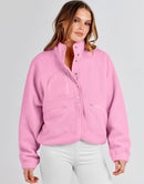 ANRABESS Womens Fleece Jacket Button Down Shacket Casual Sherpa Cropped Coats Warm Outwear with Pockets