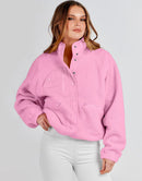 ANRABESS Womens Fleece Jacket Button Down Shacket Casual Sherpa Cropped Coats Warm Outwear with Pockets