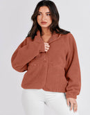 ANRABESS Womens Fleece Jacket Button Down Shacket Casual Sherpa Cropped Coats Warm Outwear with Pockets