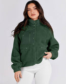 ANRABESS Womens Fleece Jacket Button Down Shacket Casual Sherpa Cropped Coats Warm Outwear with Pockets