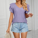 Solid Color Double-sleeved V-neck Loose T-shirt (Buy 3 Free Shipping)