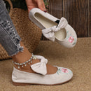 New Embroidered Bow Flat Mary Jane Shoes