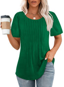 Women's Short Sleeve Pleated Scooped Neck Tops (Buy 3 Free Shipping)