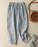Cotton And Linen Floral-embroidered Lace-paneled Track Pants
