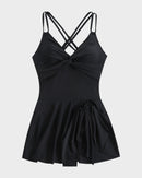 Knot Hem Ruched One-Piece Swim Dress